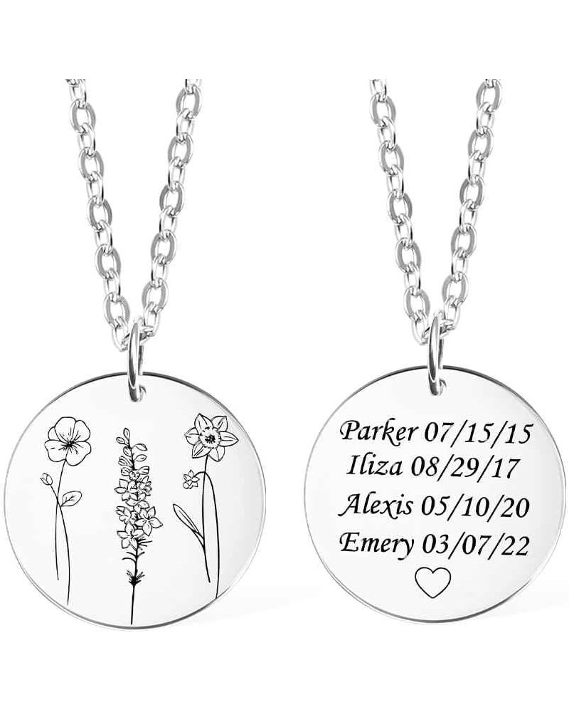 Personalized 1-4 Combined Birth Flower Necklace Gift for Her Custom Engraved Name Necklace Gift for Mom Necklaces for Women B...