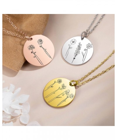 Personalized 1-4 Combined Birth Flower Necklace Gift for Her Custom Engraved Name Necklace Gift for Mom Necklaces for Women B...