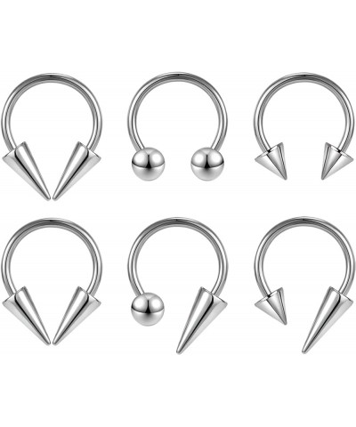 16G Spiked Horseshoe Nose Septum Rings, Stainless Steel Daith Earrings Spike Lip Ring, Nipple Helix Rook Piercing Jewelry for...