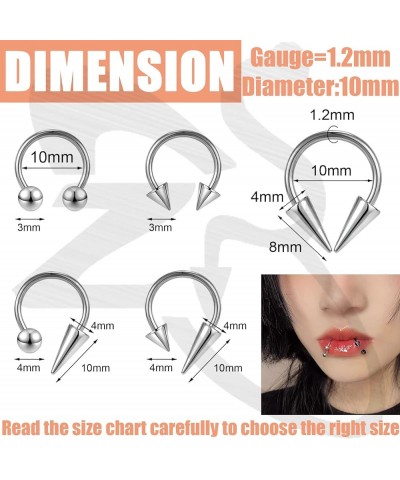 16G Spiked Horseshoe Nose Septum Rings, Stainless Steel Daith Earrings Spike Lip Ring, Nipple Helix Rook Piercing Jewelry for...