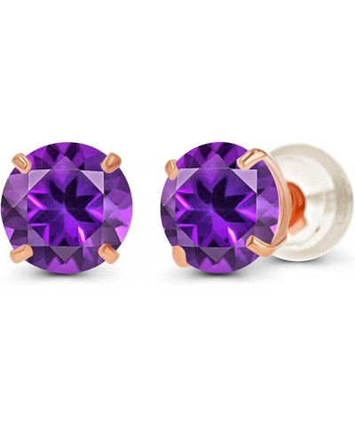 Genuine 10K Gold Round Natural Birthstone Stud Earrings - 6mm Amethyst Rose Gold $31.17 Earrings