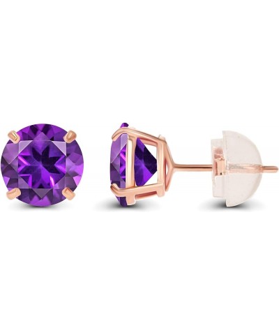 Genuine 10K Gold Round Natural Birthstone Stud Earrings - 6mm Amethyst Rose Gold $31.17 Earrings