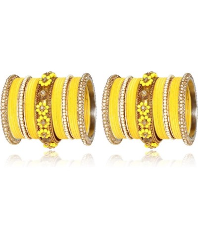 Traditional Indian Bollywood Gold Plated Beautiful Flower Design 50 Pcs Women Wedding Bangle Set Pakistani Jewelry Yellow 2.4...