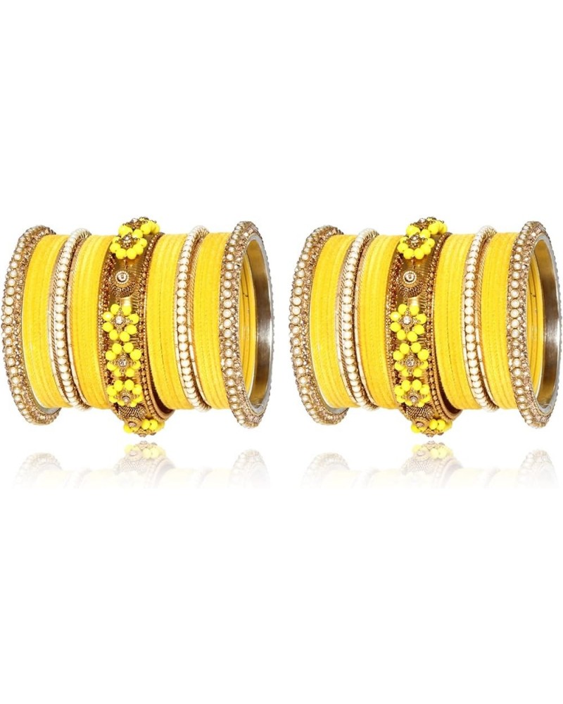 Traditional Indian Bollywood Gold Plated Beautiful Flower Design 50 Pcs Women Wedding Bangle Set Pakistani Jewelry Yellow 2.4...