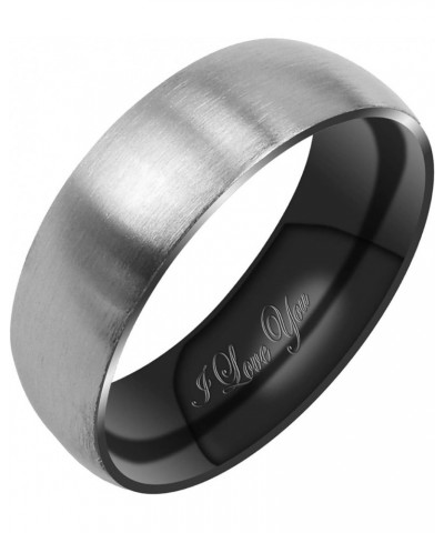 Women's Matte & Brushed 3MM & 5MM & 7MM Dome Promise Ring Wedding Bands Titanium Ring Color: Black & Silver Engraved I Love Y...