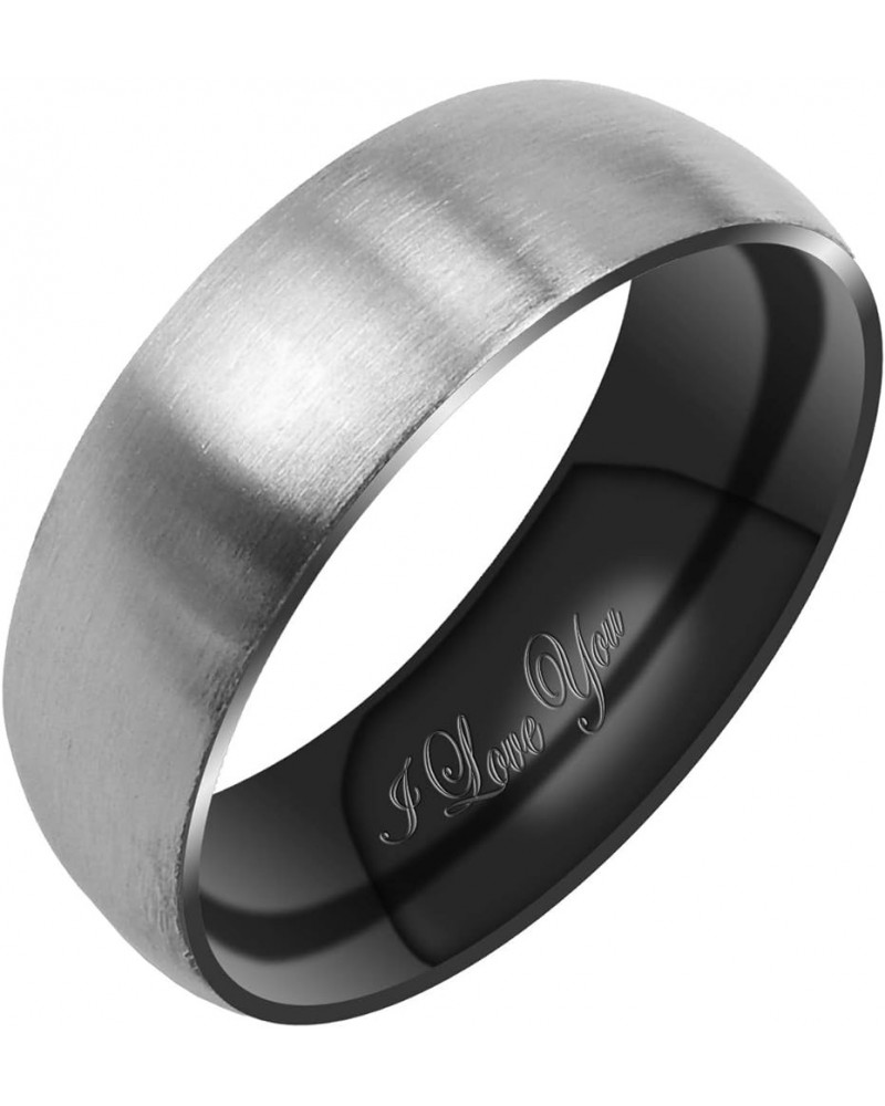 Women's Matte & Brushed 3MM & 5MM & 7MM Dome Promise Ring Wedding Bands Titanium Ring Color: Black & Silver Engraved I Love Y...