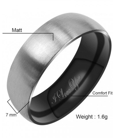 Women's Matte & Brushed 3MM & 5MM & 7MM Dome Promise Ring Wedding Bands Titanium Ring Color: Black & Silver Engraved I Love Y...