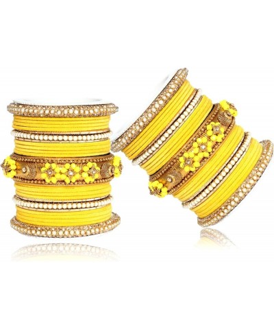 Traditional Indian Bollywood Gold Plated Beautiful Flower Design 50 Pcs Women Wedding Bangle Set Pakistani Jewelry Yellow 2.4...