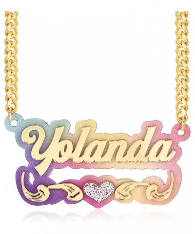 Personalized Name Plate Necklace Gold Double Plated Nameplate Necklace with Heart Teddy Colorful Acrylic Board Made Name/lett...