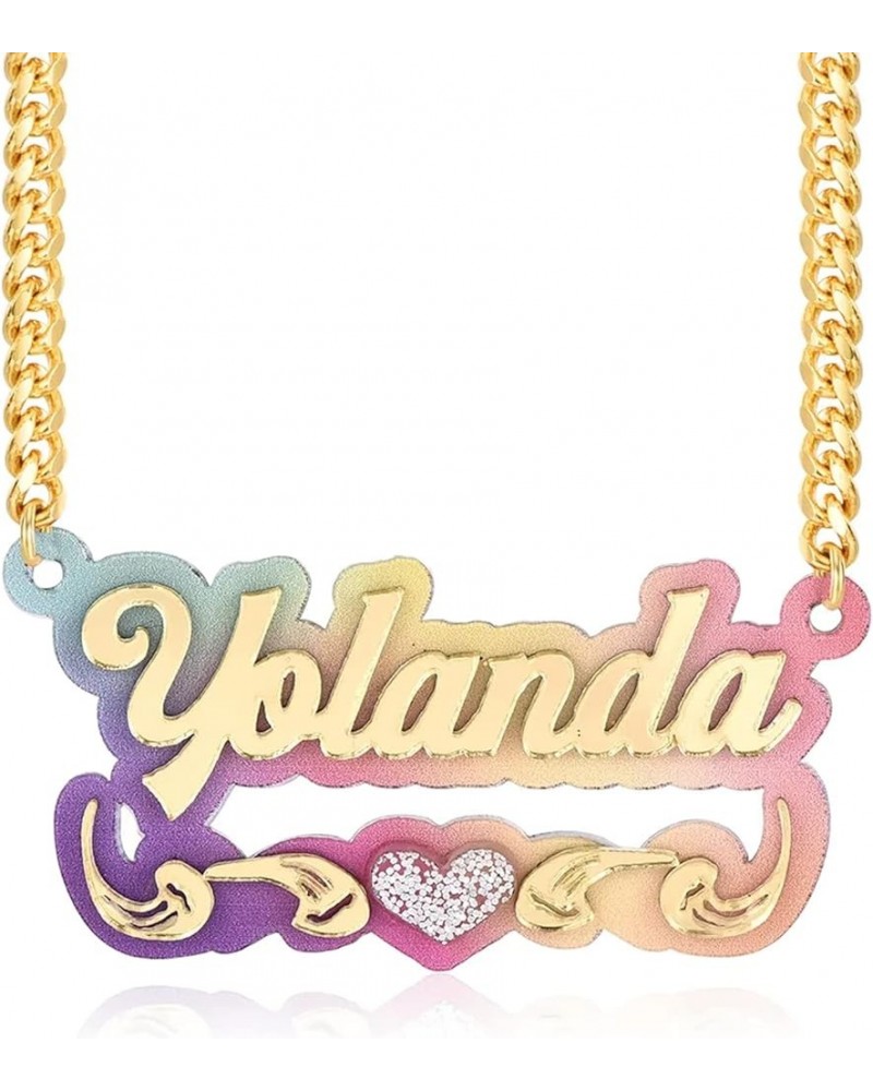 Personalized Name Plate Necklace Gold Double Plated Nameplate Necklace with Heart Teddy Colorful Acrylic Board Made Name/lett...