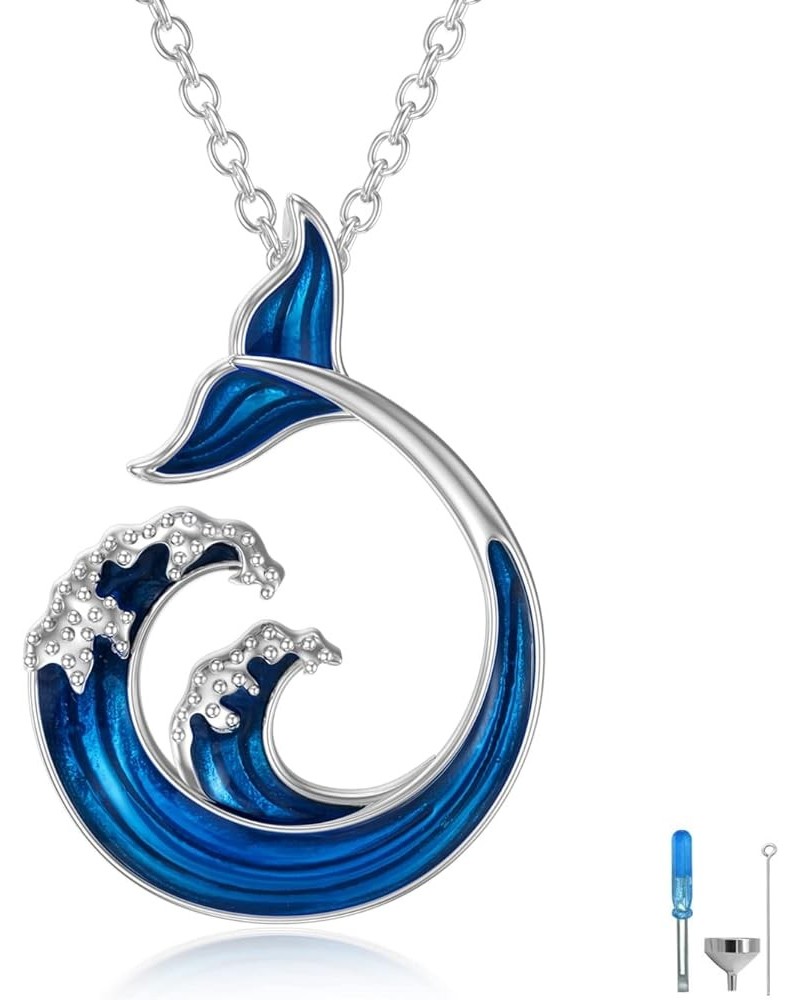 Mothers Day Gifts Necklaces for Women Wave Necklace 925 Sterling Silver Tail Pendant Blue Ocean Necklace Teen Girl Necklaces ...