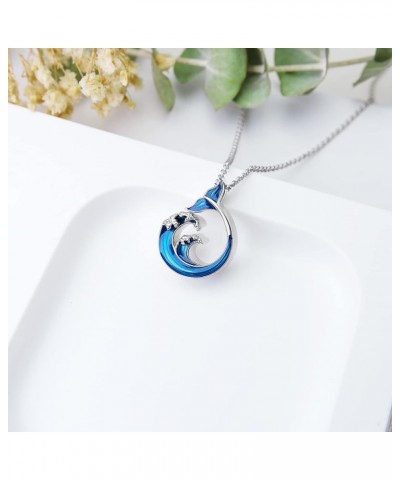 Mothers Day Gifts Necklaces for Women Wave Necklace 925 Sterling Silver Tail Pendant Blue Ocean Necklace Teen Girl Necklaces ...