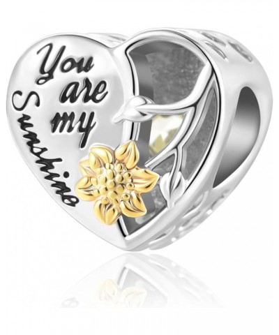 You are My Sunshine Sunflower Bead Charms for Pandora Charm Bracelets Girls Women Jewelry Heart $7.93 Bracelets