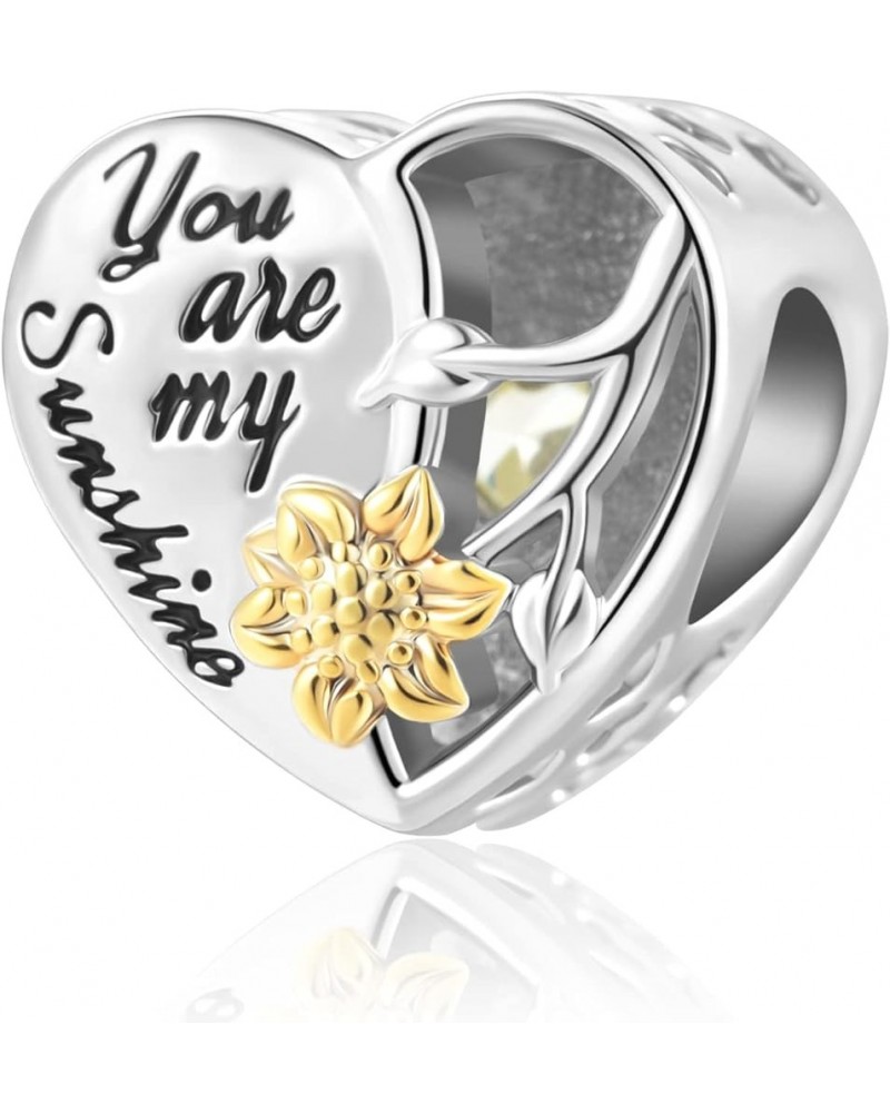 You are My Sunshine Sunflower Bead Charms for Pandora Charm Bracelets Girls Women Jewelry Heart $7.93 Bracelets