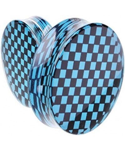 Supersize Classic Checker Inlay Double Flared Ear Gauge Plug 1-7/8" (48mm), Blue/Black $10.34 Body Jewelry