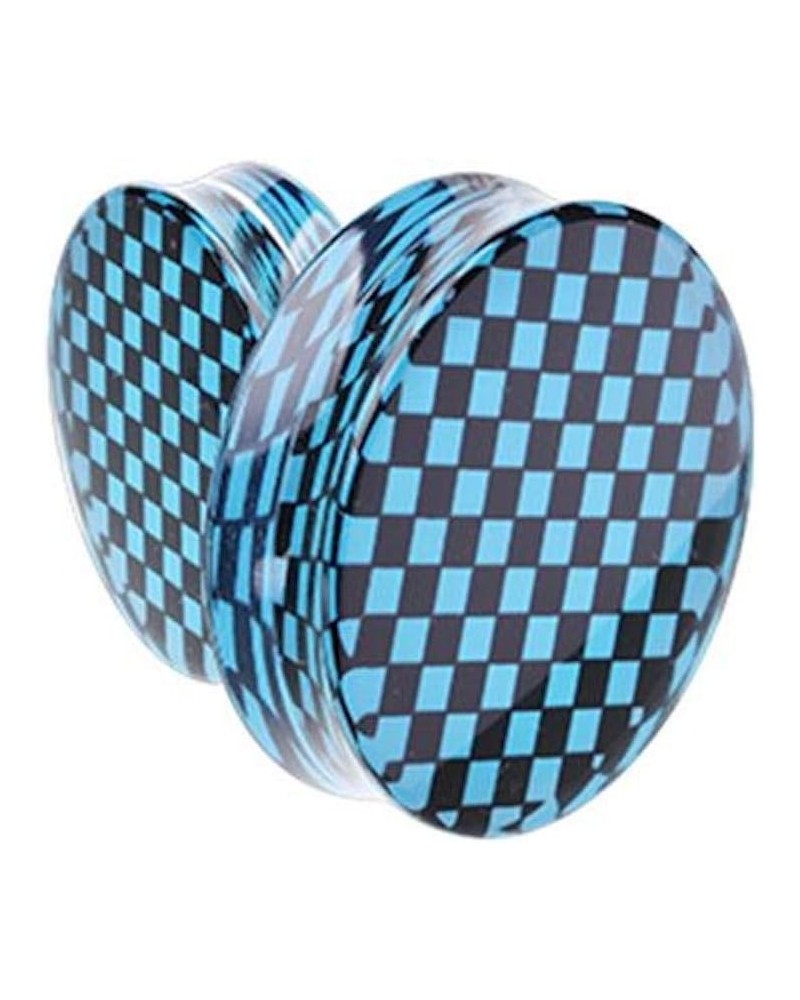 Supersize Classic Checker Inlay Double Flared Ear Gauge Plug 1-7/8" (48mm), Blue/Black $10.34 Body Jewelry