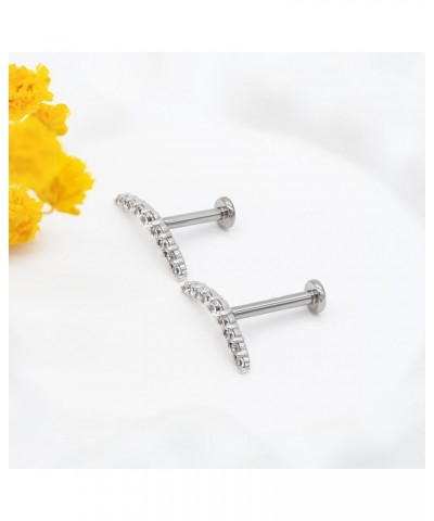 1 Pcs Moon Threadless Studs Earring for Women, 16G 14K Yellow/White Gold Flat Back Stud Cartilage Earrings, Helix Labret Lip ...