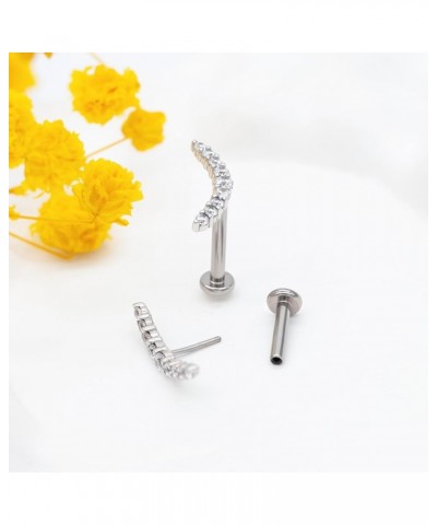 1 Pcs Moon Threadless Studs Earring for Women, 16G 14K Yellow/White Gold Flat Back Stud Cartilage Earrings, Helix Labret Lip ...