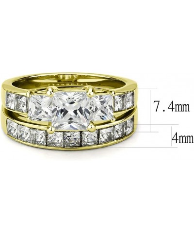 Couples Ring Set Womens 14K Gold Plated 3 Stone Type Engagement Ring Mens Gold Plated Flat Wedding Band Size Women's 08 Men's...