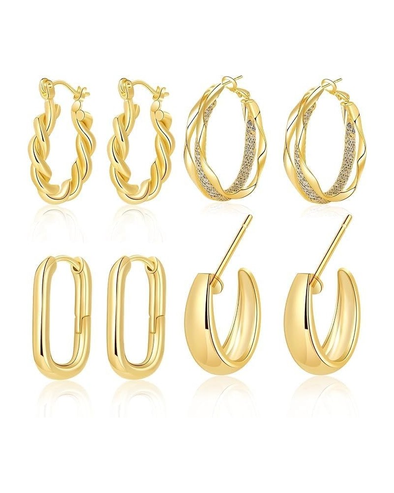 4,5 Pairs Gold Chunky Hoop Earrings Set for Women Girls, Real 14K Gold Plated Twisted Huggie Hoop Earring Hypoallergenic, Thi...