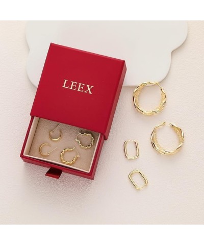 4,5 Pairs Gold Chunky Hoop Earrings Set for Women Girls, Real 14K Gold Plated Twisted Huggie Hoop Earring Hypoallergenic, Thi...