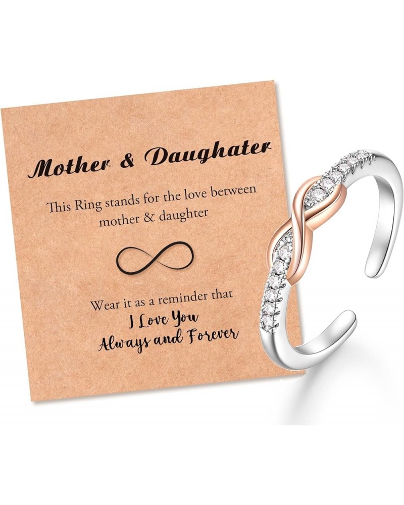 Mother Daughter 18K Gold Plated Knot Ring for Women, Mothers'Day Birthday Christmas Jewelry Gifts for Mother Daughter Forever...