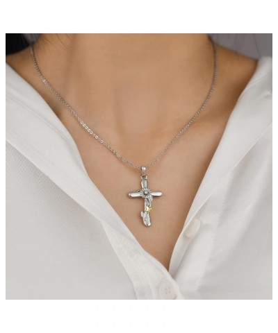 S925 Sterling Silver Sunflower Cross Necklaces For Women Sunshine Faith Cross Pendant Necklace Religious Baptism Anniversary ...