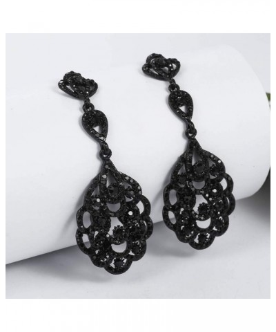 Wedding Teardrop Dangle Earrings Crystal Rhinestone Beaded Chandelier Earrings for Brides Gold A-black-1 $11.01 Earrings