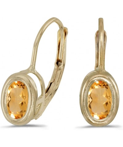 14k Yellow Gold Studs Oval Gemstone Bezel Lever-back Earrings Citrine $88.59 Earrings