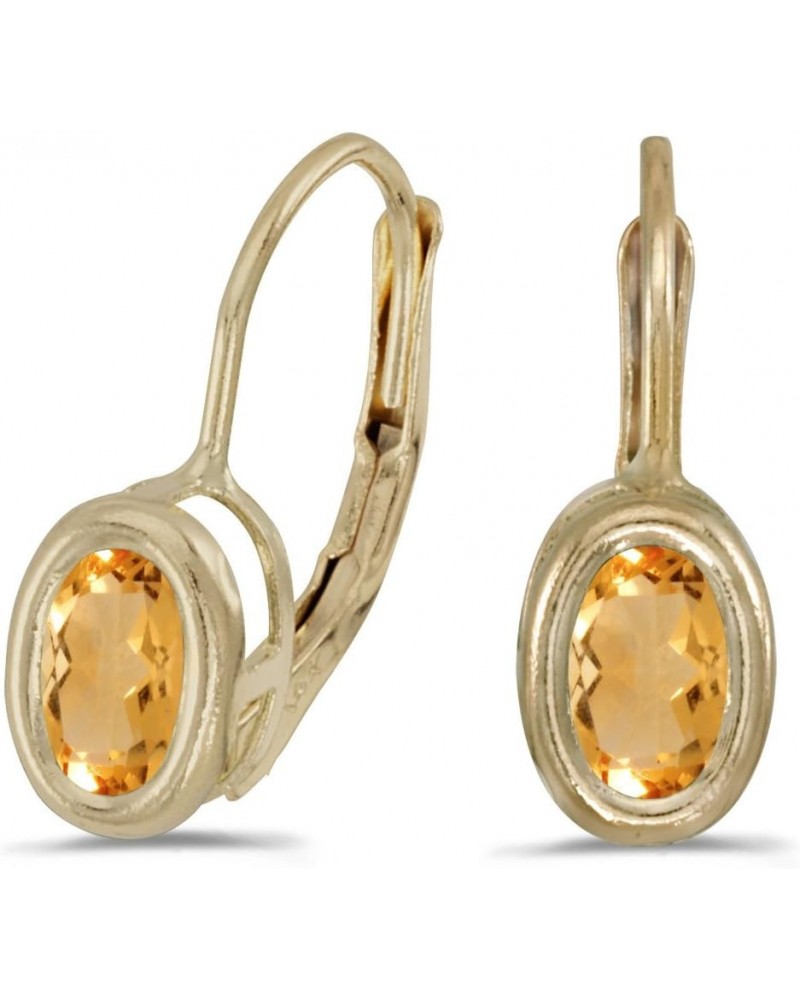 14k Yellow Gold Studs Oval Gemstone Bezel Lever-back Earrings Citrine $88.59 Earrings