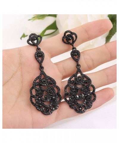 Wedding Teardrop Dangle Earrings Crystal Rhinestone Beaded Chandelier Earrings for Brides Gold A-black-1 $11.01 Earrings