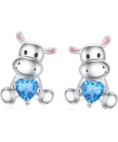 Hippo Earrings 925 Sterling Silver Hippo Jewelry with CZ, Moonstone Hippo Studs Earrings Hypoallergenic Cute Animal Earrings ...