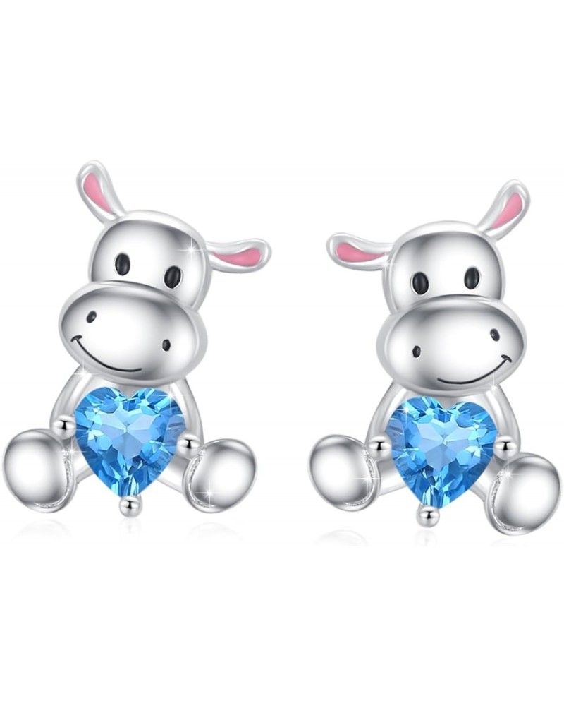 Hippo Earrings 925 Sterling Silver Hippo Jewelry with CZ, Moonstone Hippo Studs Earrings Hypoallergenic Cute Animal Earrings ...