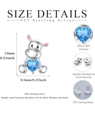 Hippo Earrings 925 Sterling Silver Hippo Jewelry with CZ, Moonstone Hippo Studs Earrings Hypoallergenic Cute Animal Earrings ...