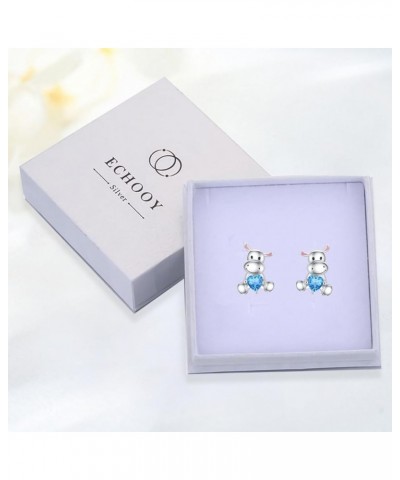 Hippo Earrings 925 Sterling Silver Hippo Jewelry with CZ, Moonstone Hippo Studs Earrings Hypoallergenic Cute Animal Earrings ...