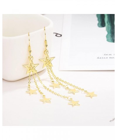 Sterling Silver Long Dangle Drop tassel star meteor earrings For Women GOLD-STAR $9.00 Earrings