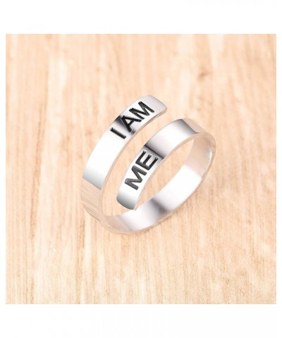 Silver Keep Going Ring Inspirational Jewelry Stainless Steel Engraving Size Adjustable Personality Encouragement Gift for Wom...