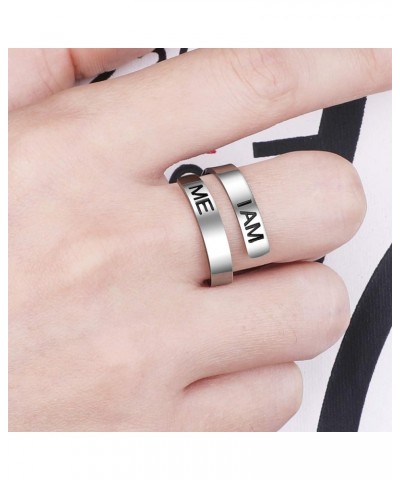 Silver Keep Going Ring Inspirational Jewelry Stainless Steel Engraving Size Adjustable Personality Encouragement Gift for Wom...