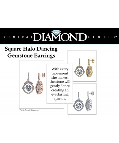 Square Halo Dancing Gemstone Matching Earrings & Necklace 925 Sterling Silver & Pure Brilliance Zirconia Earrings - Platinum ...