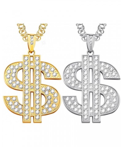 2 Pieces Money Chain Dollar Sign Necklaces Hip Hop Pendant Chain Jewelry for Men Women Bar Party Gold Silver $9.68 Necklaces