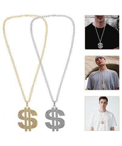 2 Pieces Money Chain Dollar Sign Necklaces Hip Hop Pendant Chain Jewelry for Men Women Bar Party Gold Silver $9.68 Necklaces