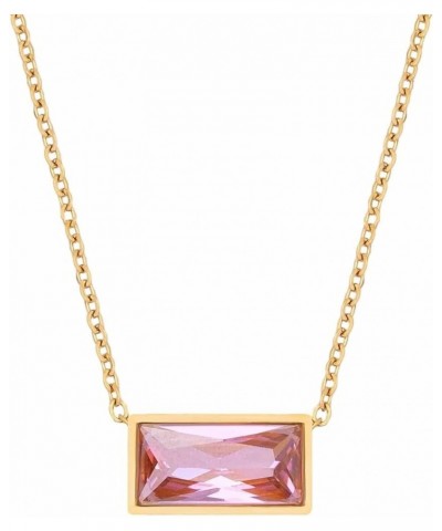 Hwgen&DoweLy H.D.L 18K Cubic Zirconia Crystal Necklace (16''), Multi-faceted Cuts,Hypoallergenic, Rectangle Pendant Fashion P...