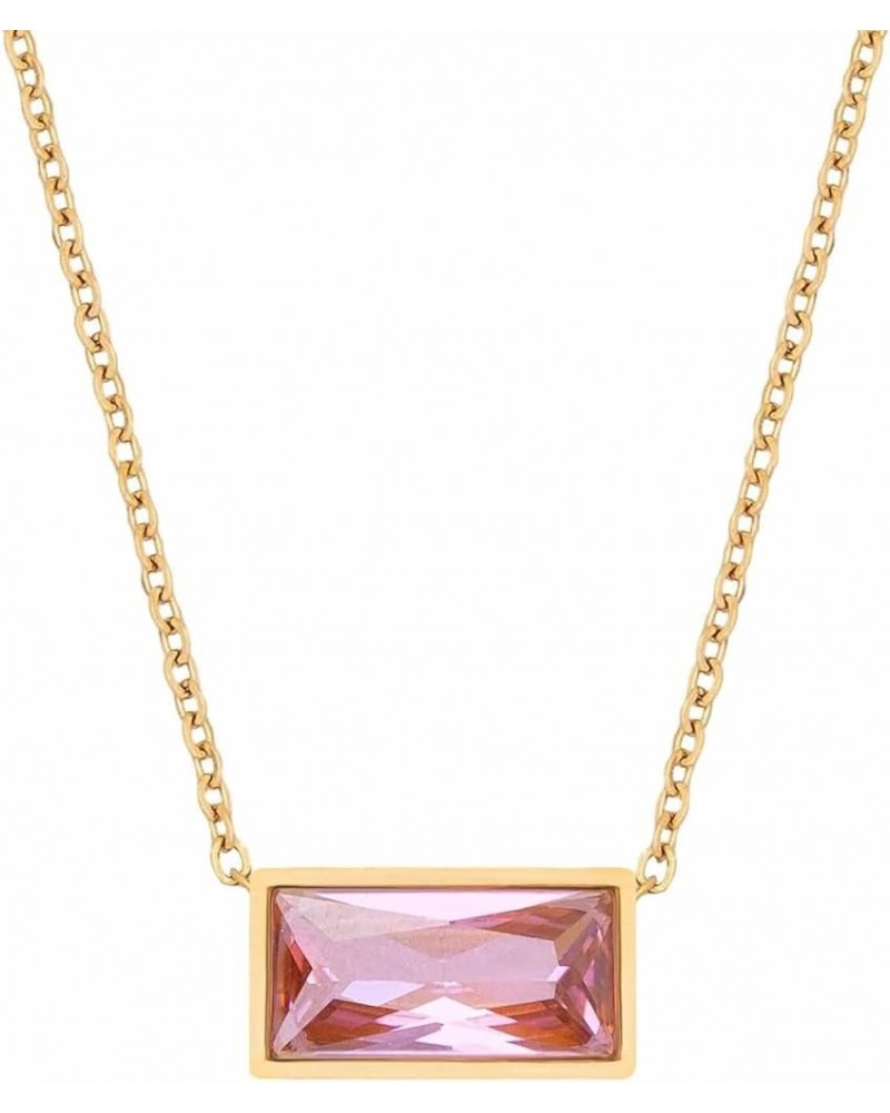 Hwgen&DoweLy H.D.L 18K Cubic Zirconia Crystal Necklace (16''), Multi-faceted Cuts,Hypoallergenic, Rectangle Pendant Fashion P...