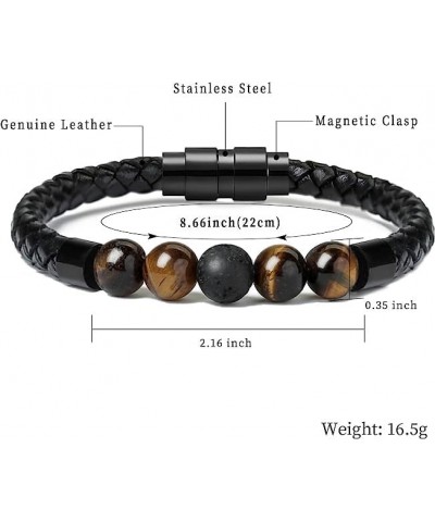 Cremation Jewelry Lava Stone Urn Bracelet for Ashes for Women Men Genuine Leather Memorial Rope Cuff Bangle Braided Bracelets...