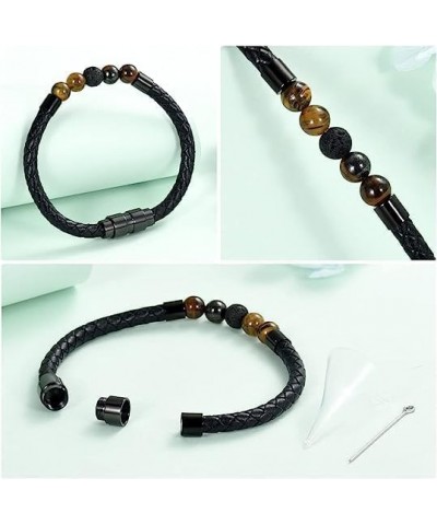 Cremation Jewelry Lava Stone Urn Bracelet for Ashes for Women Men Genuine Leather Memorial Rope Cuff Bangle Braided Bracelets...