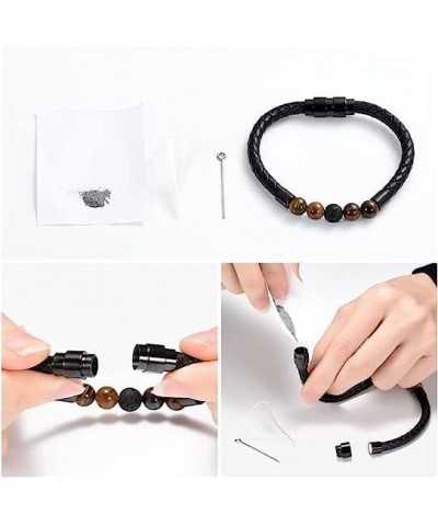 Cremation Jewelry Lava Stone Urn Bracelet for Ashes for Women Men Genuine Leather Memorial Rope Cuff Bangle Braided Bracelets...