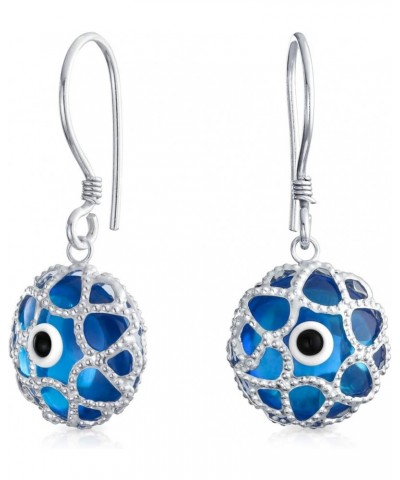 Blue Nazar Evil Eye Round Filigree Spiritual Protection Drop Earrings For Women Teen Murano Glass .925 Sterling Silver $14.70...