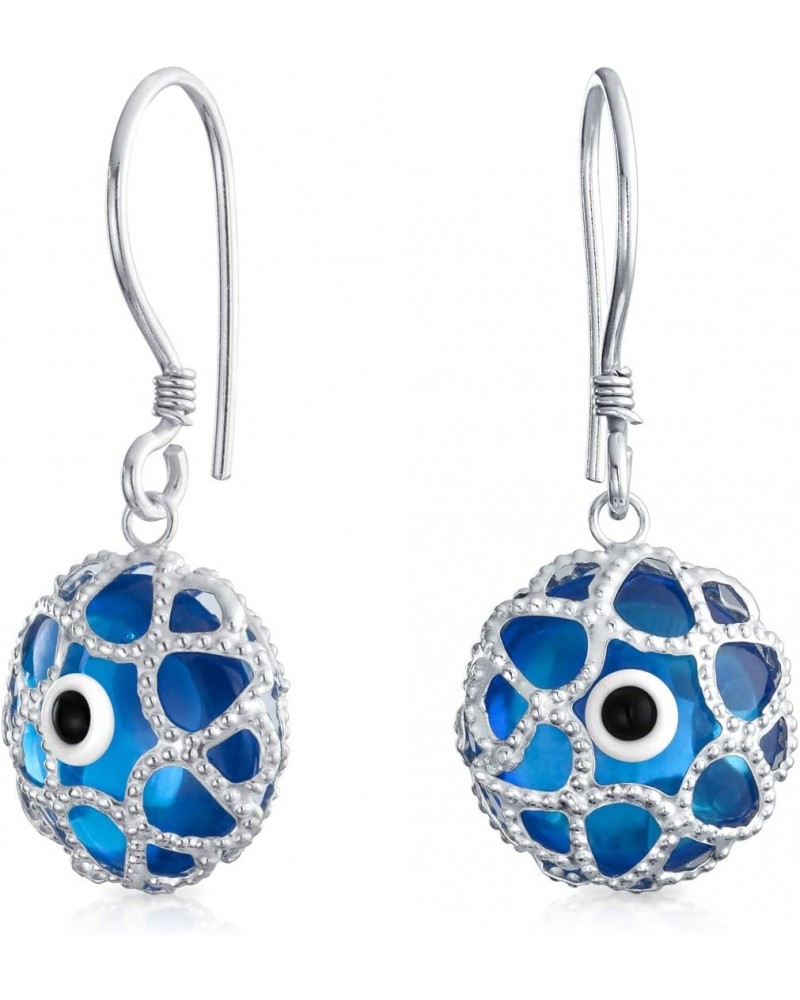 Blue Nazar Evil Eye Round Filigree Spiritual Protection Drop Earrings For Women Teen Murano Glass .925 Sterling Silver $14.70...