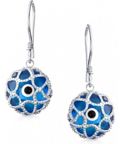 Blue Nazar Evil Eye Round Filigree Spiritual Protection Drop Earrings For Women Teen Murano Glass .925 Sterling Silver $14.70...