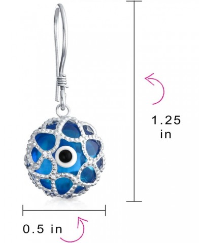 Blue Nazar Evil Eye Round Filigree Spiritual Protection Drop Earrings For Women Teen Murano Glass .925 Sterling Silver $14.70...